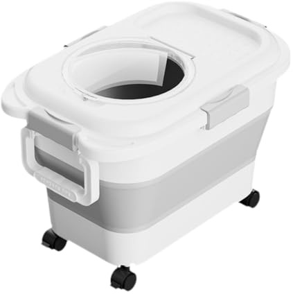 Ziociura Conteneur de Stockage pour Aliments Secs pour Chats, Pliable et à roulettes, pour 13,6 Kg (30 LB), pour, Blanc