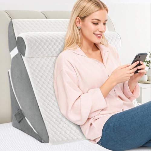 COOLBEBE Bed Wedge Pillow, Soft Memory Foam Wedge Pillow, White&Grey