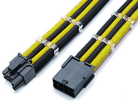 Shakmods 6+2 Pin PCIE GPU Graphics Card Sleeved Extension Cable 30cm + 2 Cable Combs (Yellow & Black)