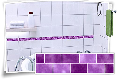 Medianlux Fliesenaufkleber Fliesenbordüre Bordüre Mosaik Lila Kachel Aufkleber FB2, 4 Stück, 25x6,5cm (BxH)