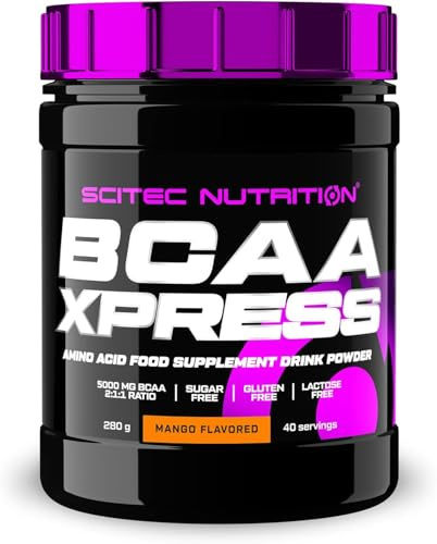 Scitec Nutrition BCAA Xpress, Zucker-, Gluten- & Laktosefrei, 5g reine BCAA, Muskelaufbau & Wachstum, 2:1:1 Aminosäurenverhältnis, aromatisiert & leicht zu mischen, 280 g, Mango | Aminosäurezufuhr vor, während und nach dem Training - Leicht zu mischen - Zucker-, & Laktosefrei - 280 g, Mango
