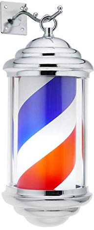 Poste de Barbero Luminoso y Giratorio para Peluquería, Barbería y Salón de Belleza, con Rayas de Colores Rojo Blanco y Azul, Varios Modelos y Colores para Elegir (Modelo A)