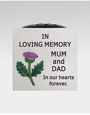 Mum & Dad Thistle Memorial Flower Vase - Square Rose Bowl - Grave Plaque Tribute Ornament