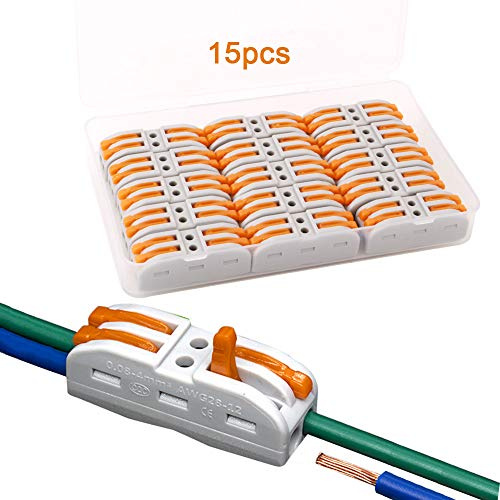 QitinDasen 15Pcs KV212 Leva-Dado Cavo Connettore, 2 in 2 fuori Bilaterale 4 Porte Connettore Conduttore Compatto, Morsettiera Cavo Connettore Molla Rapido