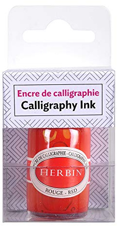 Jacques Herbin - Ref 12420T - Pigmented Calligraphy Ink - Red Colour - Suitable for Fountain Pens, Rollerball Pens, Felt Tips, Brushes & Quills - 15ml Testing Bottle
