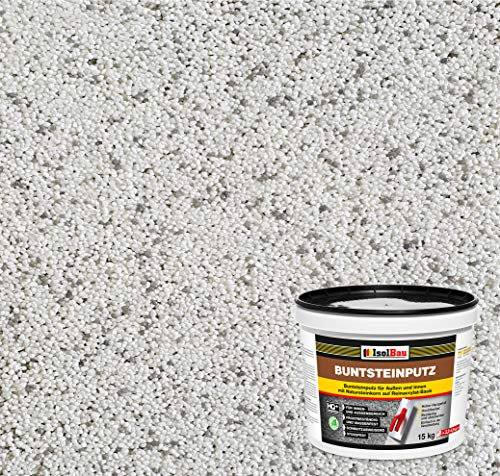 Isolbau Buntsteinputz - Mosaikputz für innen & außen - frostsicher, wasserfest, stoßfest - BP70 (Weiß, Grau), 15 kg