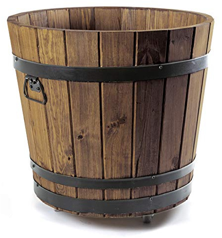 Holzfee Pflanzkübel Rustikal Holz Kiefer Pflanztopf (60 Liter/Ø 50 cm) + Räder
