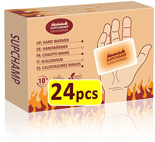 Supchamp Handwärmer, 24 Stück Einweghandschuhwärmer, bis zu 10 Stunden Wärme, Sichere, Geruchsneutrale Handwärmepads für Outdoor-Aktivitäten im Winter