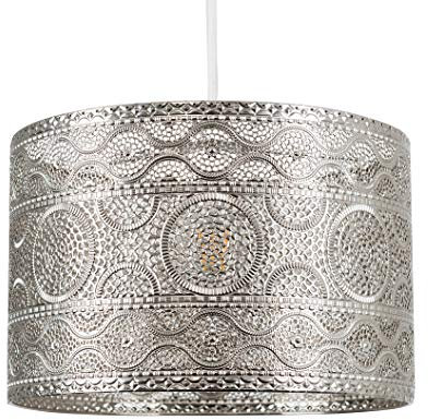 MiniSun | Moroccan Style Silver Chrome Ceiling Pendant Shade | Pendant Lights, Home Décor & Improvement Essential | 300mm Shade Width