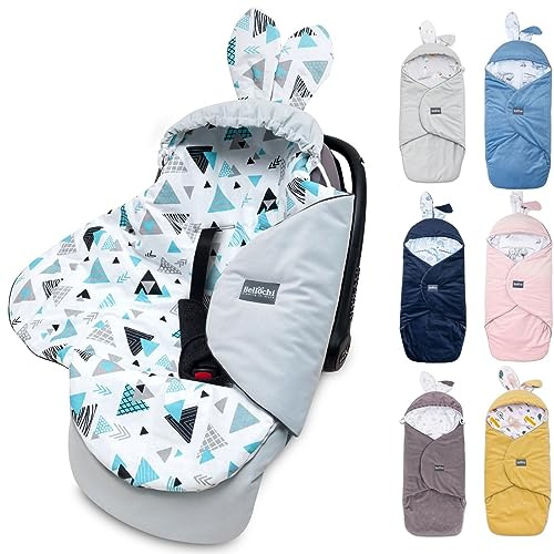 Premium Einschlagdecke Babyschale, Baby Erstausstattung aus Baumwolle für Autositz, Kuscheldecke für Kinderwagen mit Fußsack aus Baumwolle/Samt z.B. passend für Maxi-Cosi, Römer, Cybex - Tresor