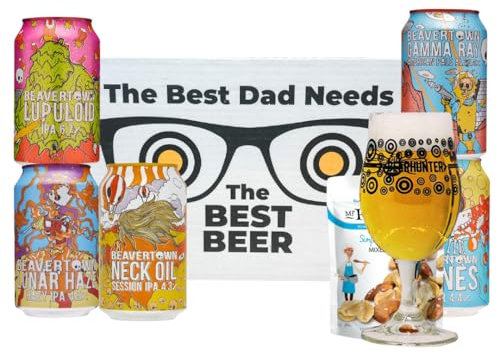 Beavertown ‘Best Dad’ Mixed Craft Beer Gift Pack with Branded Glass & Pub Snacks – Neck Oil, Gamma Ray, Lupuloid, APA & Lunar Haze | Gifts for Father’s Day, Dad, Men’s Beer Hamper