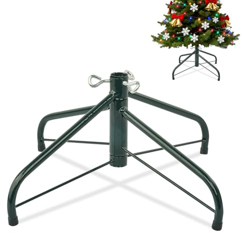 ELFJOY Christmas Tree Stand with Swivel Caster Wheels for 3-7ft. Artificial Tree Base 17inch, Christmas Tree Iron Stand, 7/8inch Inner Diameter, Movable Tree Base, Green Tree Stand (Green)