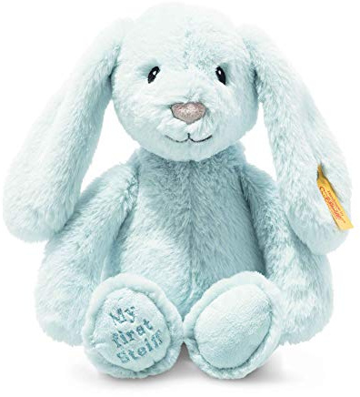 Steiff 242335 Soft Cuddly Friends My First Steiff Hoppie Hase - 26 cm - Kuscheltier für Babys - hellblau (242335), blau 153 g