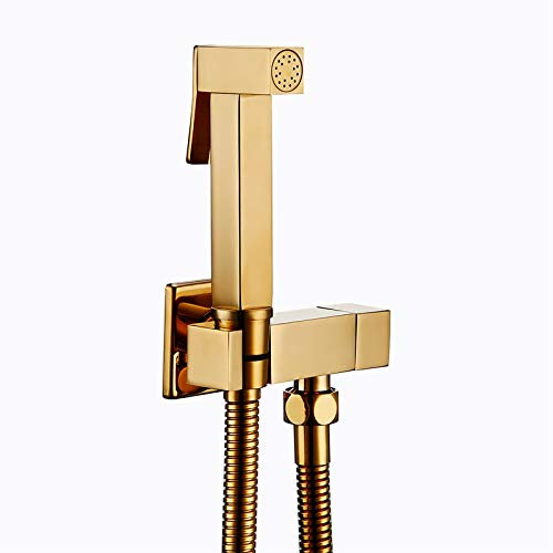 GLYYR Bidet Handbrause Toilette, Gold Bidet Armaturen Set Messing Bidet Sprühaufsatz Kaltes Wasser Duschkopf für Toilette mit Edelstahl Schlauch für Badezimmer, Haustiere