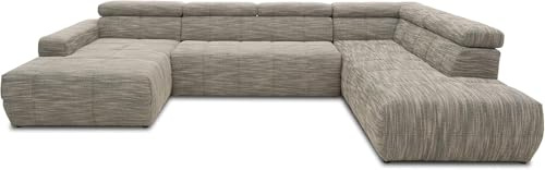 DOMO. collection Sofa Brandon, Wohnlandschaft mit Rückenfunktion Couch in U-Form, Polsterecke, Eckgarnitur, Polstergarnitur 359 x 228 x 80 cm (BxTxH), weiß-grau
