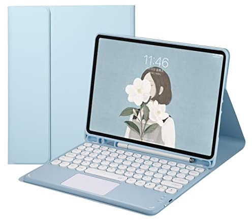 HENGHUI Keyboard Case Fire HD 10 / Fire HD 10 Plus (11th Generation, 2021 Release), Case with Touchpad Cute Round Key Color Keyboard Detachable Touch Keyboard Cover (SkyBlue)