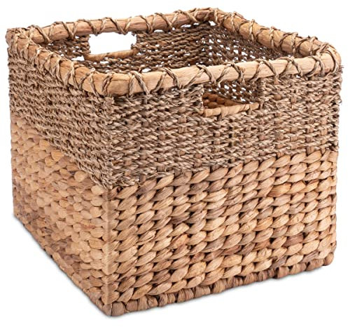 Decorasian Korb Aufbewahrung geflochten aus Wasserhyazinthe - Seegras rechteckig - Regalkorb quadratisch - Kallax Expedit - L = 34cm