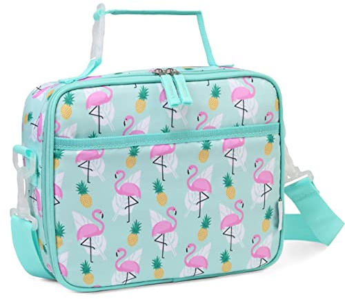 VASCHY Lunch Bag for Girls, Insulated Lightweight Lunch Box Bag for Toddler Girls to School Daycare Kindergarten Children with Detachable Shoulder Strap (Flamingo)