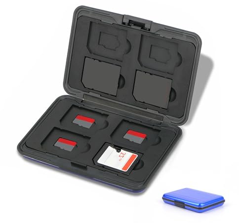 Jaimela 16 Piezas Estuche para Tarjetas de Memorias, Resistente al Agua, Antigolpes, 8 x Tarjetas Micro SD SDHC SDXC + 8 x Tarjetas SD SDHC SDXC (Azul)