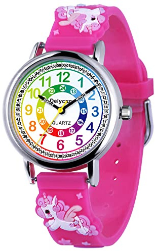 Delycazy Montre Enfant, 12 et 24 Heures Mouvement à Quartz Montre pour Enfants Fille Garçon, Cadeau Fille Garçon 4 5 6 7 8 Ans