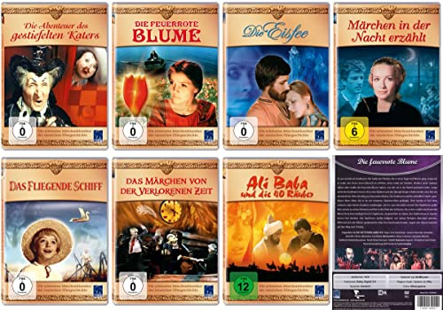 Russische Märchen Klassiker Raritäten – Der Gestiefelte Kater + Die feuerrote Blume + Die Eisfee + in der Nacht erzählt + Das fliegende Schiff + von der verlorenen Zeit + Ali Baba 8 DVD