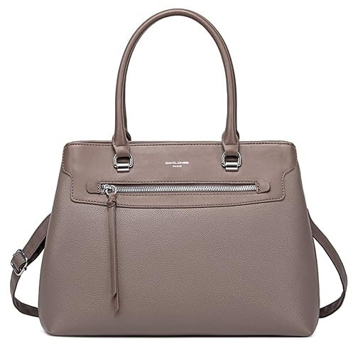 David Jones - Damen Handtasche Elegante - Frau Henkeltasche PU Leder - Schultertasche Tote Shopper Tasche - Mehrere Fächer Viele Taschen - Umhängetasche Alltags Mode Klassisch Stadt Arbeit Grau Taupe