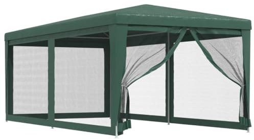 vidaXL Partyzelt mit 6 Mesh-Seitenwänden Gartenzelt Festzelt Pavillon Zelt Gartenpavillon Gazebo Gartenlaube Bierzelt Faltzelt Camping Grün 3x6 m HDPE