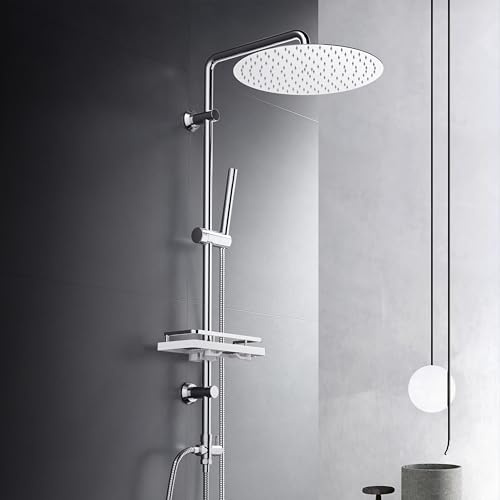 Görbach Regndusch, rund duschset, duschsystem med hylla, krom utan duscharmatur (D30)