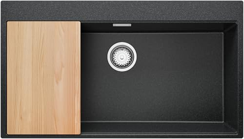 PRIMAGRAN Evier Cuisine en Granit Graphite - Oslo, 88x50cm