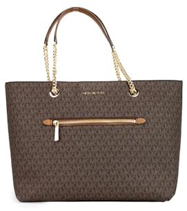 Michael Kors Jet Set Item Medium Front Pocket Chain Tote Bag Purse, Braun