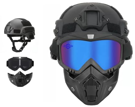 Cascos tácticos Mich con máscara Desmontable para Airsoft, Paintball y Caza Actividades al Aire Libre