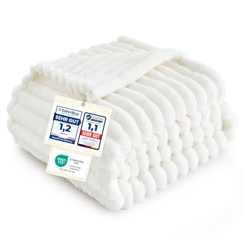 Bedsure Manta Sofá Polar Suave - Manta Gruesa Cama y Sofá 130x170 Blanco | Manta suave para el hogar, Mantas para el salón y Manta Mullida, Manta para el sofá, Colcha, Manta para el sofá, OEKO-TEX
