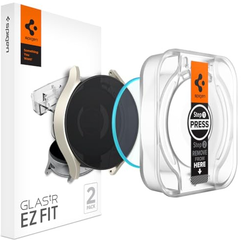 Spigen EZ Fit Schutzfolie [2 Stück] für Samsung Galaxy Watch 6 40mm | Gehärtetes Glas, inkl. Installationskit, Kristallklar, Kratzfest, Hüllenfreundlich, 9H Härte Folie