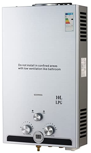 CO-Z 10L Calentador de Agua Butano Calentador de Agua LPG Instantáneo, Certificado CE, Calentador de Agua de Gas Licuado de Petróleo sin Tanque