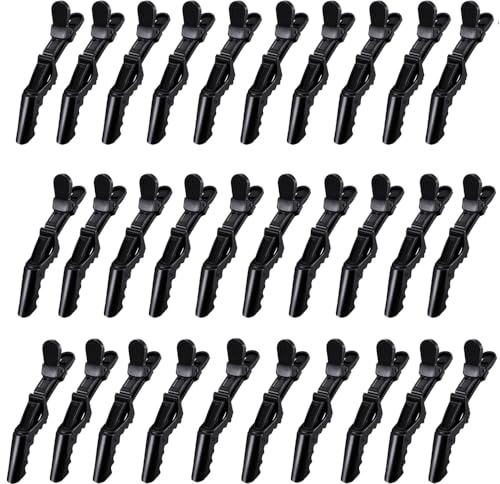 30 Pcs Alligator Hair Clip for Styling Sectioning - Salon Hair Clip for Thick Hair, Plastic Hair Styling Clip with Wide Teeth & Double-Hinged Design (Black)