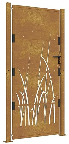 vidaXL Gartentor, Gartentür mit Gras-Design, Abschließbar Hoftor Eingangstor für Garten Terrasse, Tor Zauntor Gartenpforte, 105x205 cm Cortenstahl