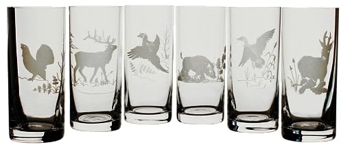 Wassergläser Set mit Gravur 300 ml | Jagdmotive | gravierte Trinkgläser | Hirsch | Reh | Rebhuhn | Wildschwein | Ente | Auerhahn