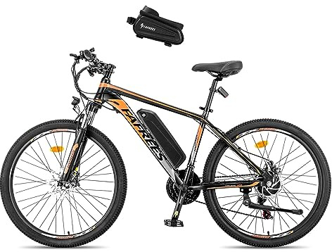 Fafrees Bici Elettrica, 26 Bicicletta Elettrica Uomo, 21 Velocità Mountain Bike Elettrica, 36V 13Ah Ebike da Città Donna 250W, Pedalata Assistita 100KM MTB, Cruise Control, Hailong Nero Upgrade