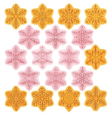 9pcs Christmas Cookie Cutter Set Snowflake Cookie Cutters with Plunger Stamps Biscuit Mold 3D Snowflake Cookie Molds Cake Baking Fondant Cutter Christmas Party DIY Cookie Decorating Supplies (A)
