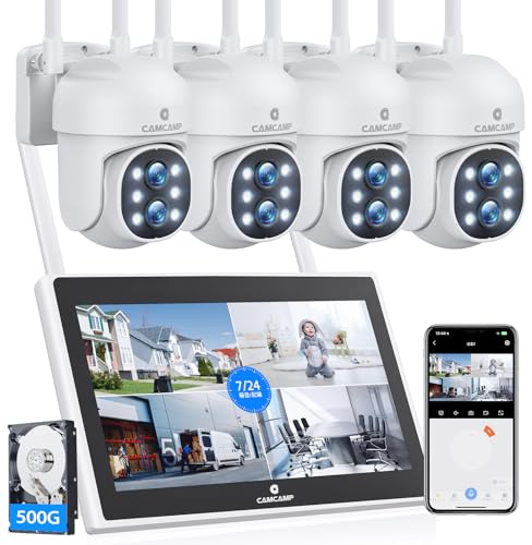 Camcamp Wireless Security Camera System with Monitor,10x Zoom 5MP Dual Lens Security Camera Outdoor with Night Vision,Motion Detection,Expandable 10CH 4K NVR.for Home Surveillance Kits Indoor/Outdoor