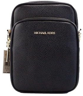 Michael Kors Jet Set Travel Signature - Borsa a tracolla in PVC con logo medio, Nero solido/oro, M, Jet Set Travel - Borsa a tracolla media