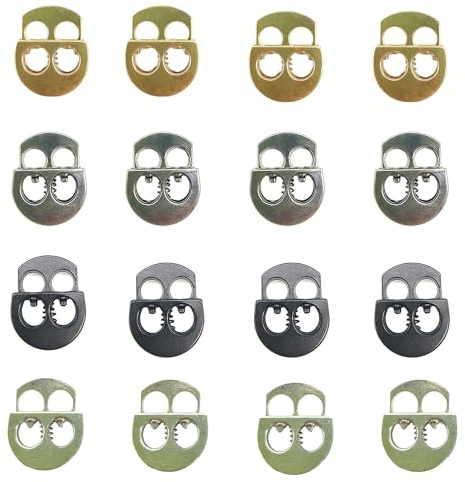 ZAHD 16 Stück Rostfreie feder Kordelstopper Flach Loch Kordelklemme Flach button Kordelstopper Kordelstopper Kordel Stopper Kordel Klemme Doppellochung für Kleidung, Schuhe, Shorts (Vierfarbig rund)