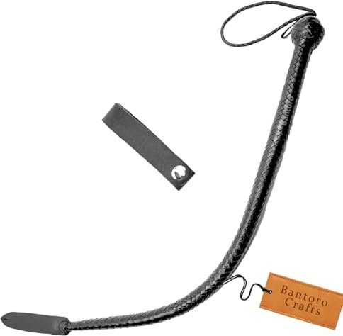Bantoro Crafts 3 Fuß Bullenpeitsche in 16 Zöpfen Peitsche aus hochwertigem Rindsleder Bullenpeitsche Reitgerte Reitsport Drachenschwanzpeitsche