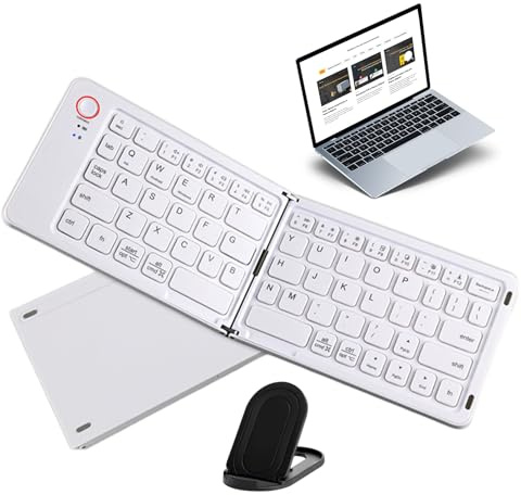 Maciun Teclado plegable - Teclado móvil plegable, teclado plegable portátil ultradelgado para la mayoría de tabletas, portátiles y smartphones, soporta 3 dispositivos