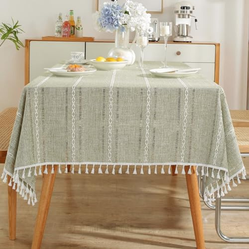 Tischdecke Vintage Landhaus, Polyester Gedreht gewebt, strukturiert mit Quaste Tischtuch für Esszimmer, Garten, Party, Hochzeiten oder Haushalt, Grün, 110 x 110 cm