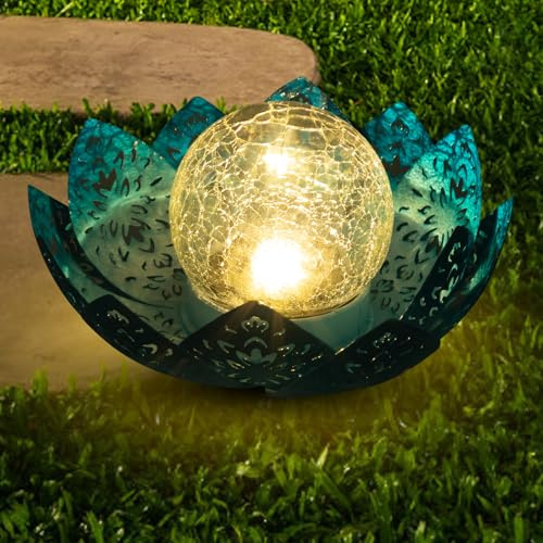 ORHOMELIFE Solar Lotus Garden Decoration - Outdoor Patio LED Solar Lights, Blue, Waterproof