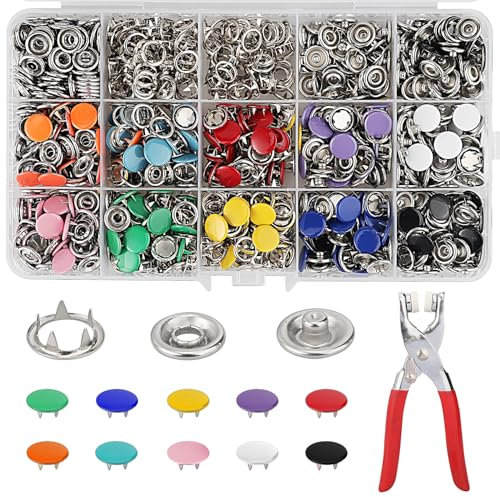Druckknopf Set Mit Zange,Druckknopfzange,Druckknöpfe Mit Zange,Nähzubehör,9.5mm Druckknöpfe，geeignet für DIY-Bastelarbeiten, Kinderbekleidung, Taschen, Handtaschen und Handarbeiten(10 Farben)