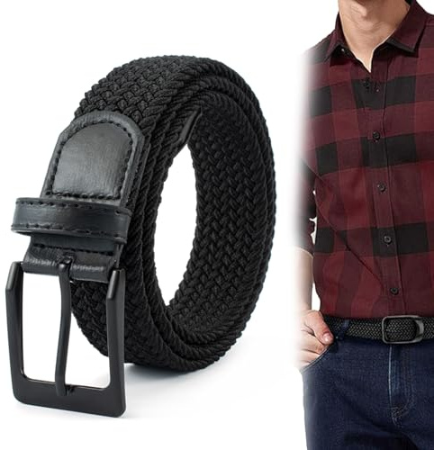 MagiSel Gürtel Herren 105cm Arbeits Elastischer Stretchgürtel Stoffgürtel, Elastik Flechtgürtel Geflochtener Gürtel, Dehnbarer Gürtel für Herren Damen Schwarz