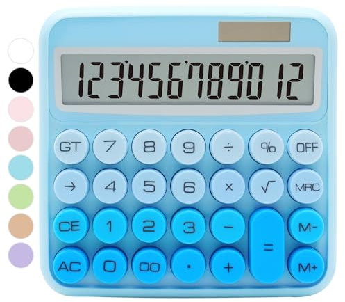 Blauer Taschenrechner,Standardrechner, 12-stellig, mit großem LCD-Display und großen Tasten, blaues Bürozubehör für Damen, niedlicher Taschenrechner für Büro, Schule, Zuhause, Geschäft