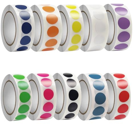 10.000 Stück 13 mm Farbcodierungspunkt-Aufkleber, Rolle, sortierte Farben, runde Etiketten, einfarbig, entfernbare Klebepunkte, kleine bunte Aufkleberpunkte für Zuhause und Büro